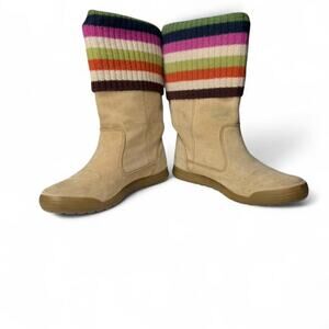 Coach Tatum Suede & Wool Boots Sz 7.5M Cream Cozy Knit Cuff Winter
